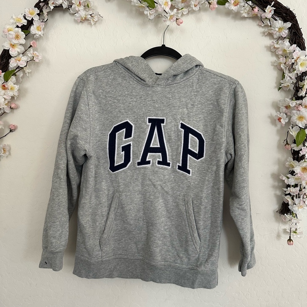 GAP Heather Gray Hoodie with Navy Logo